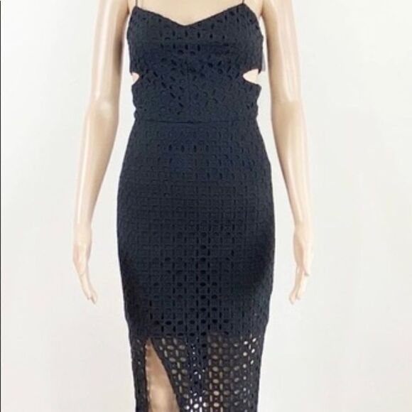 NICHOLAS Eyelet Lace Cut Out Black Midi Dress, Size 4 - Picture 2 of 11